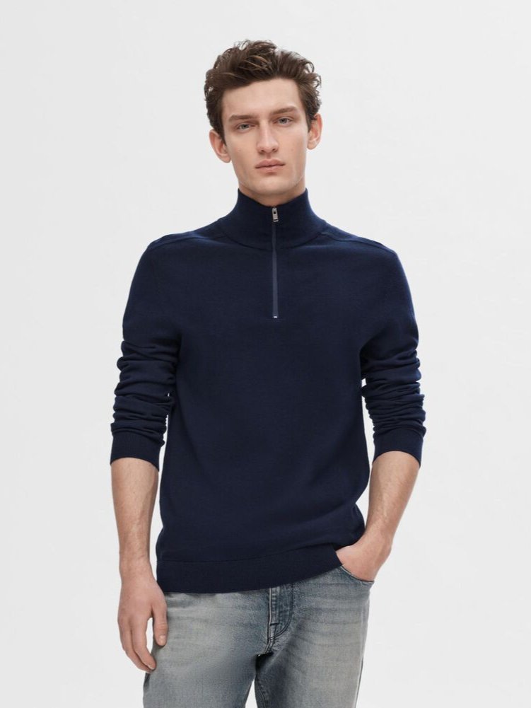 SELECTED m. džemper 1/2 rajsferšlus Berg Navy Melange        68035