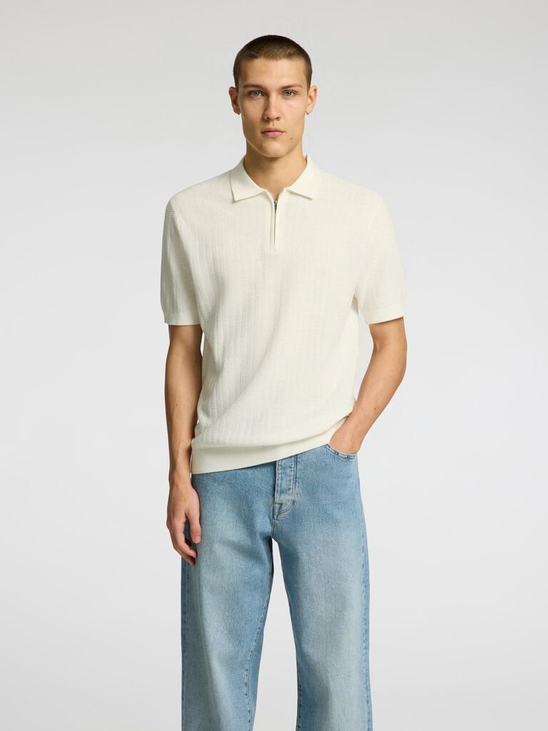 SELECTED m.polo majica Slhcran ss knit structure Egret        68095