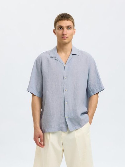 SELECTED m.košulja krat.ruk.Slhrlxkylian linen ss Blue Fog w. White       68098