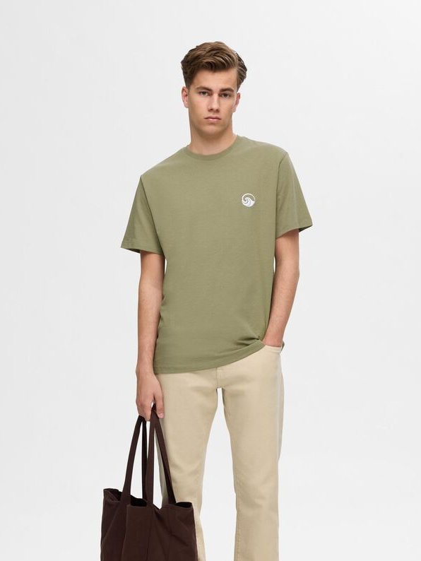 SELECTED m.majica Slhreg-ripley ss emb tee Vetiver EMB WAVE        68083